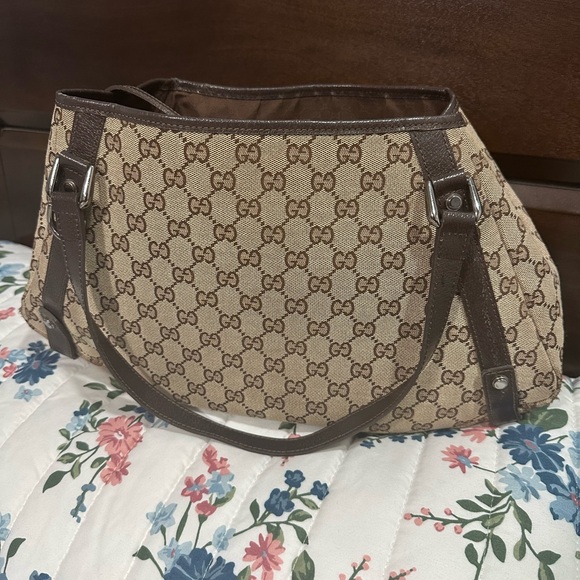 Vintage Gucci Brown Monogram Hobo Tote Bag - Picture 1 of 6